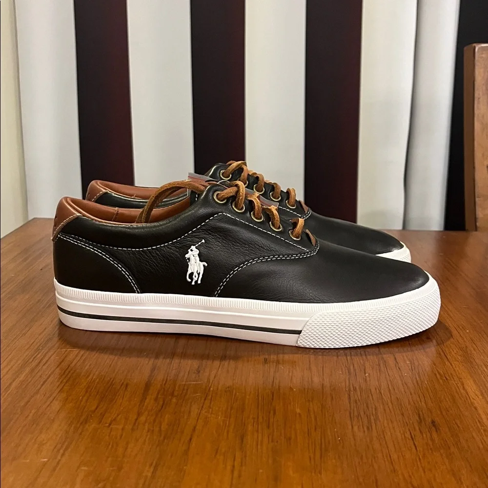 Polo Ralph Lauren Vaughn Soft Leather Boat Shoes Sneakers new black Men’s Size 8